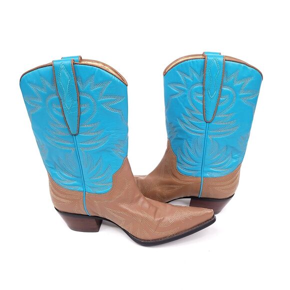 Guess Marciano Boots Womens 5.5 Vintage Cowboy Leather Pointed Embroidered Blue - Picture 12 of 12